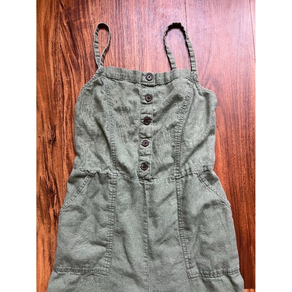 Old Navy Linen Blend Jumpsuit Women's Medium M Olive Green Wide Leg Utility - Picture 7 of 9